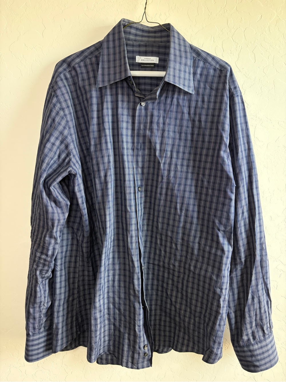 Versace Collection Blue Checked Casual Button-Down Shirt